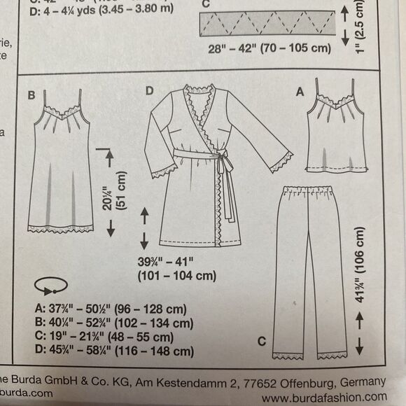 Burda Sewing Pattern #7627 Lingerie Camisole Nightdress Robe Pants 10-24 UNCUT - Picture 5 of 6